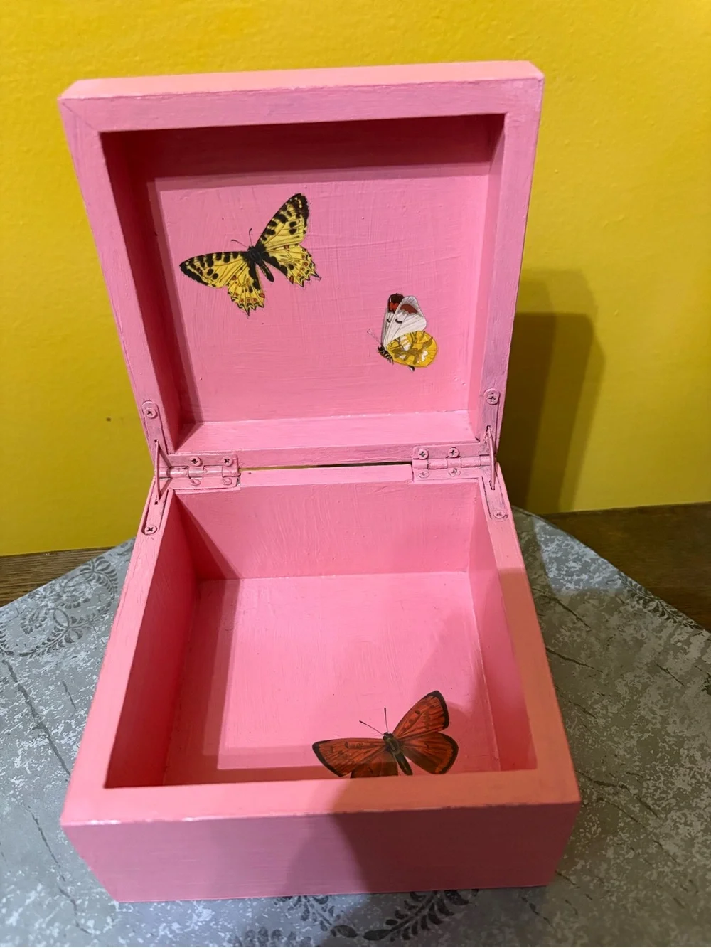 Pink Floral Butterfly Decorative Wooden Box